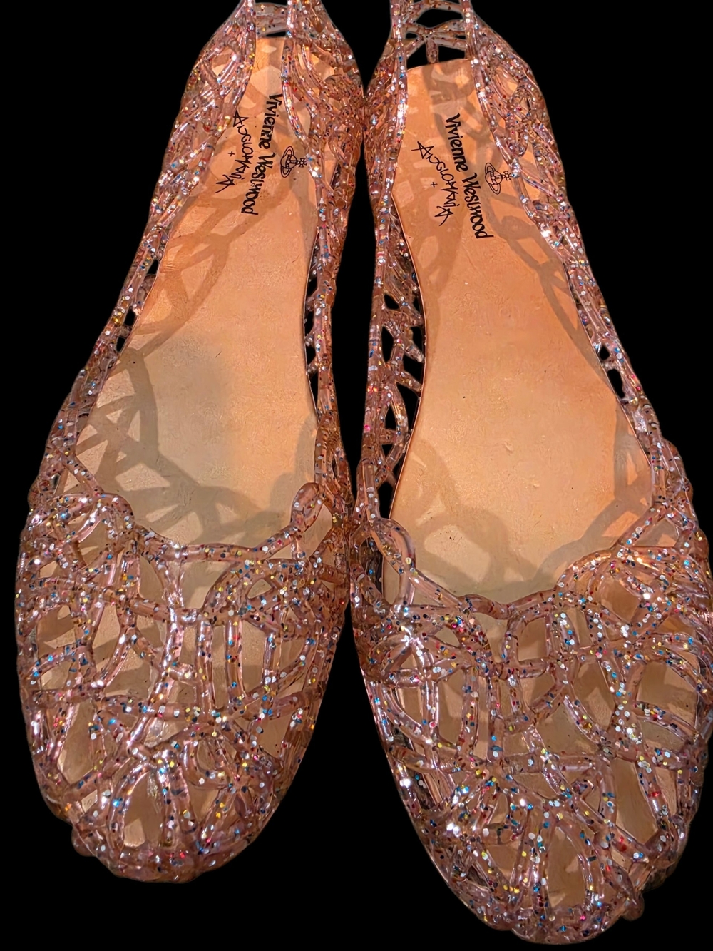Vivienne Westwood Y2k Anglomania by Melissa Pink Glitter Jelly Ballet Flats 40 9